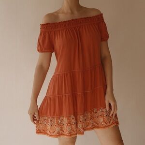 Max Studio Orange Off the Shoulder Embroidered Dress Size Large